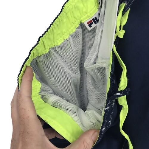 Fila Boys Youth XL 18/20 Swim Trunks Board Shorts Navy Neon Green Logo Lined - Picture 5 of 11