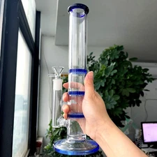 11'' Straight Tube Bong Rig Honeycomb Perc Glass Water Pipe with 14mm Bowl