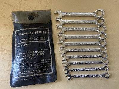 Vintage Sears Craftsman 10 Pc #43441 Combination Ignition Wrench Set USA Tools