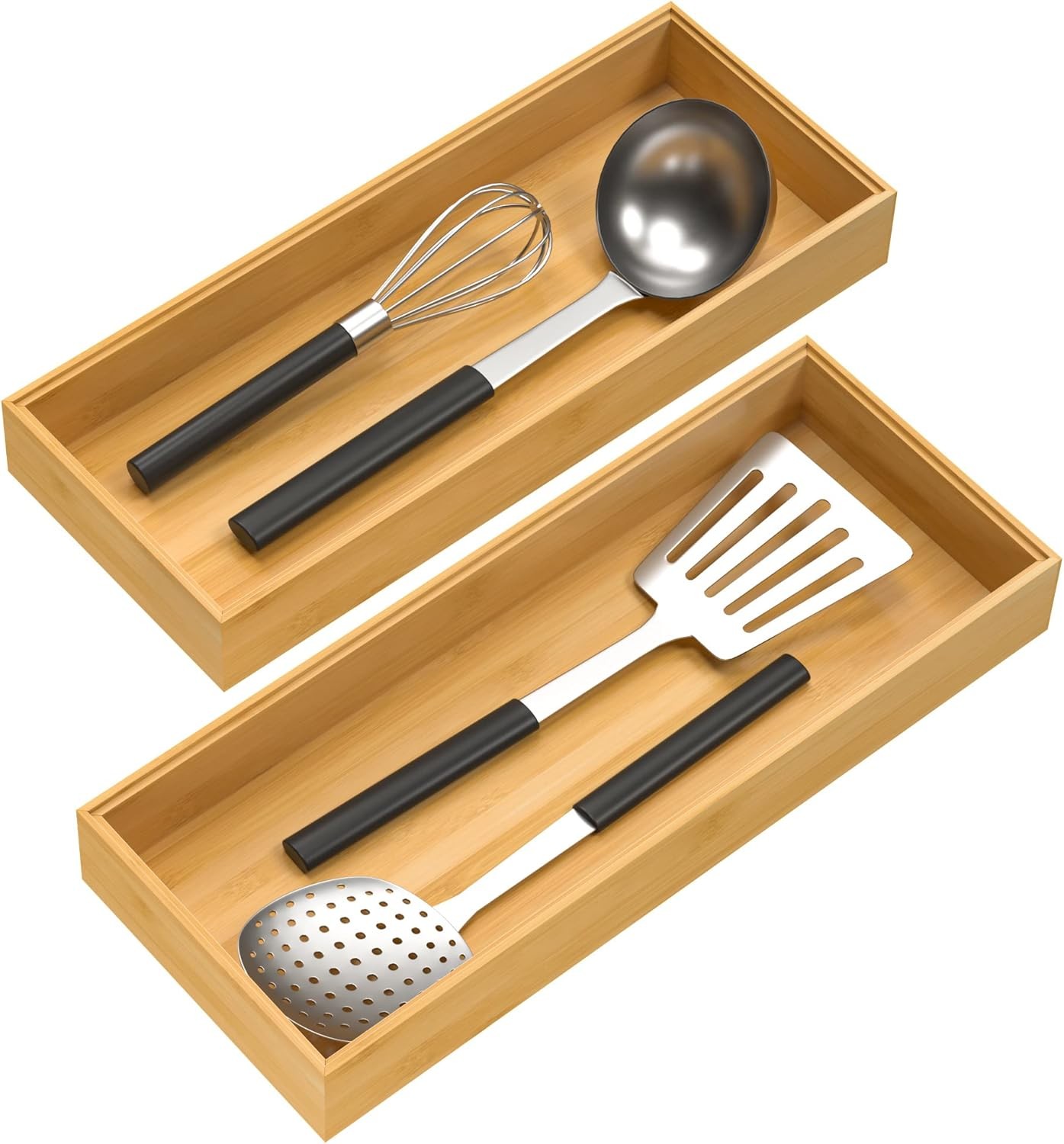 Bamboo Drawer Organizer, Stackable Utensil Organizer for 15 x 6 x 2,