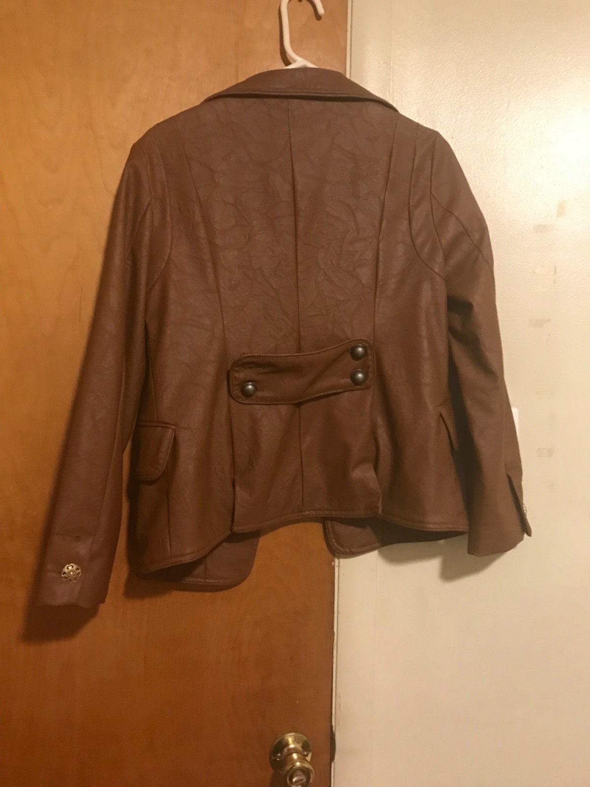 brown pleather jacket, size M, missing buttons an… - image 7