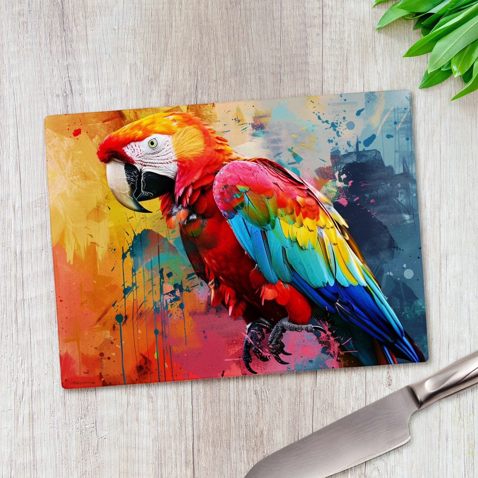 Parrot Colour Splash Artwork Glass Chopping Board Large Kitchen Worktop Saver