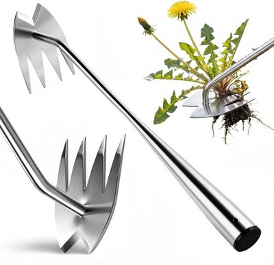 LOOHOI Garden Hand Weeder Tool Heavy-Duty Stainless Steel Deep Root Removal 15in