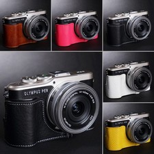 For Olympus E-PL9 E-PL10 Handmade Genuine Leather Half Camera Case Bag Cover