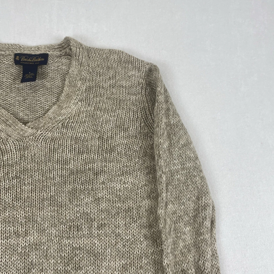 Suéter tejido texturizado cuello en V mezcla de algodón lino Brooks Brothers vintage años 90 Foto 4 de 4