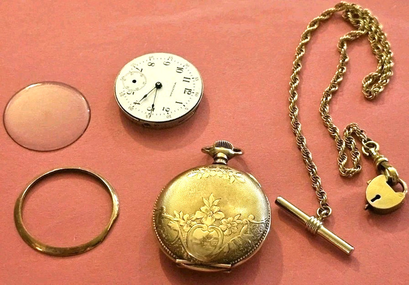 Antique GF Albert Watch Fob Chain W/GF Waltham Seaside 0's Pocket Watch Lot