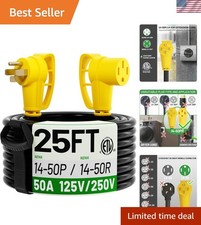 NEMA 14-50P to NEMA 14-50R 25FT 50 Amp RV/EV Extension Cord Outdoor with Grip...