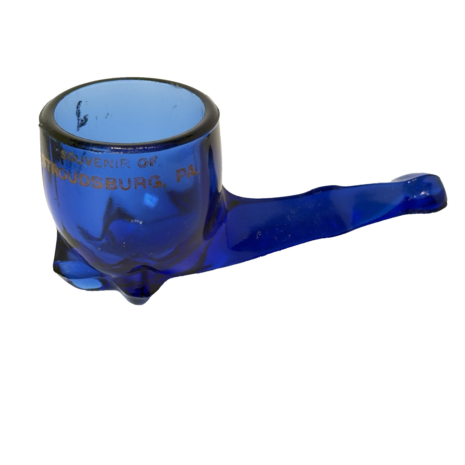 STROUDSBURG PA Antique BLUE Depression Glass Souvenir TRINKET PIPE