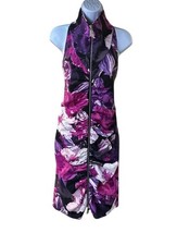 Cache Floral Zip Front Halter Dress Purple Pink Black Bodycon Y2K Clubwear 14