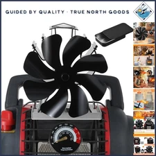 Wood Stove Fan for Big Buddy Heater, Heat Powered Fireplace 8-Blade, Black