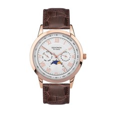 Sekonda Armstrong Moonphase Watch With Brown Leather Strap and Rose Gold Case