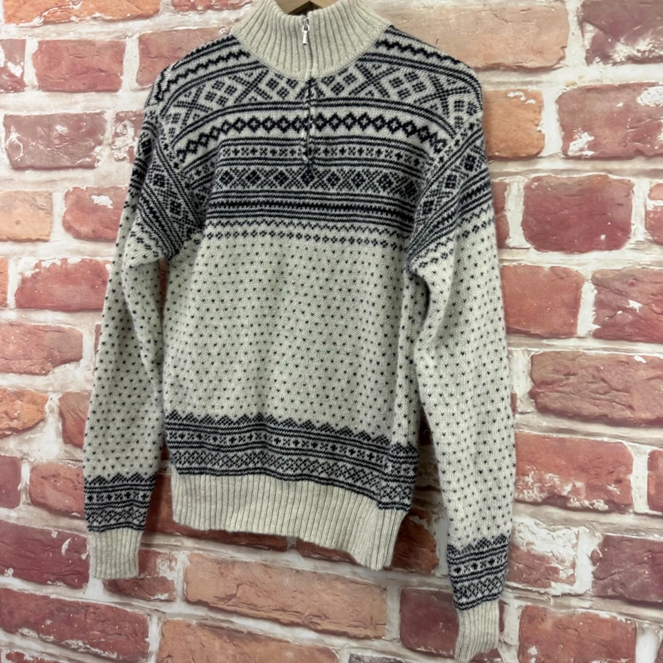 Vintage GAP Sweater Mens S Blue Gray Wool Shetland Nordic Fair Isle Knit 1/4 Zip - Image 3 of 4