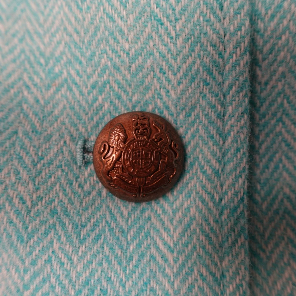 Talbots Blazer Womens 14W Wool Herringbone 2 Button Embossed Gold Blue Classic - Image 3 of 4