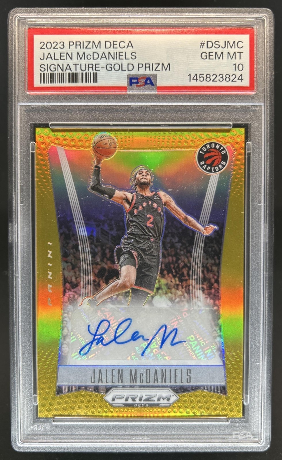 2023-24 Panini Prizm Deca Jalen McDaniels Signatures Gold Auto #/10 PSA 10 view 1