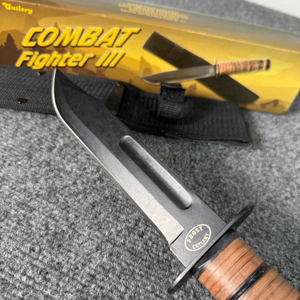 "Cuchillo Bowie Frost Cutlery Combat Fighter III hoja recubierta negra caza 12""" Foto 3 de 4