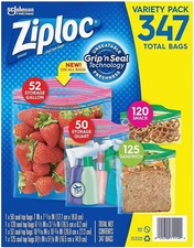 Ziploc Double Zipper Snack Sandwich Freezer Variety 347 Bags Food Quart Gallon