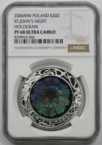2006 MW Poland St. John's Night Hologram .925 Silver 20 Zlotych PF 68 UCAM NGC