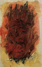 C Genuine Work Guarantee Morishima Sumiko Face Mixed Media 1966 Autograph Showa