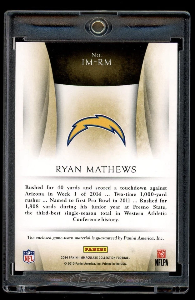 2014 Immaculate Collection Logos Ryan Mathews Game Used Jumbo Prime Patch /6 - Image 2 of 2