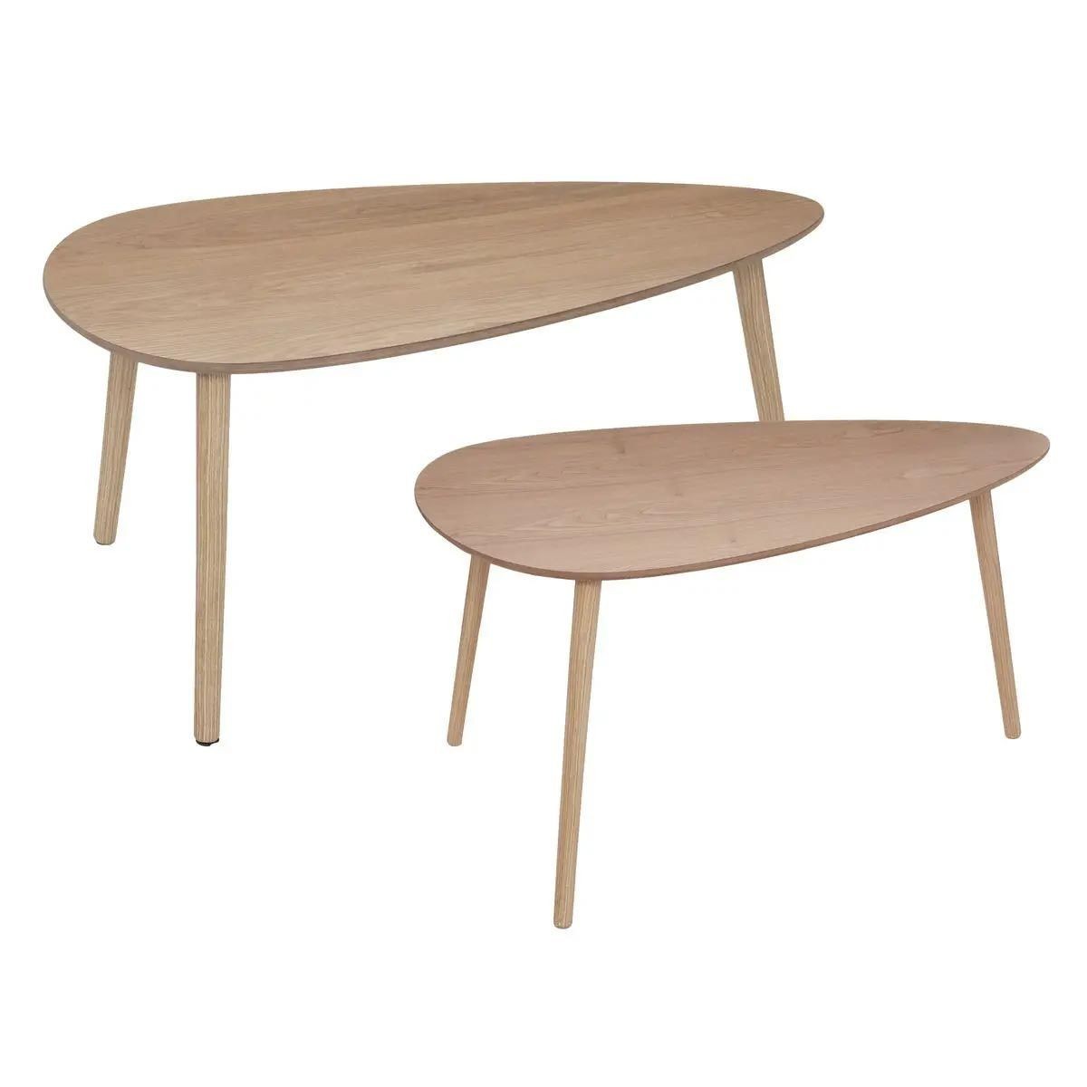 Table basse gigogne Mileo 98cm beige table de salon gigogne en bois