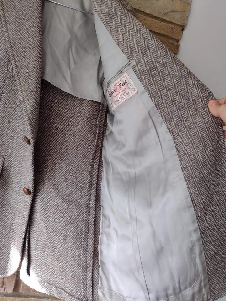 Blazer Harris Tweed Vintage Años 80 Saks 611 100% Lana 36-38 Botones Tejido Cesta Foto 3 de 4
