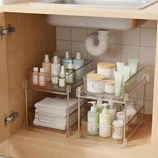 2-Pack Clear 2-Tier Bathroom and Kitchen Under Sink Organizers