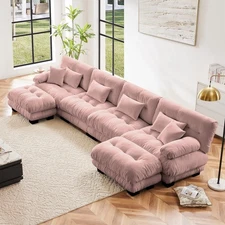 Living Room Modular Sofa Set 2-4 Seat Chenille Cloud Couch Pillow w/O Ottoman
