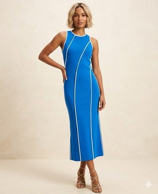 Donna Morgan Women's Piped-Seam Sleeveless Bodycon Dress Size 18 Blue