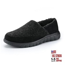 Mens Slippers - House Slip On Loafers Casual Moccasin Mule Clogs Work 12 Black