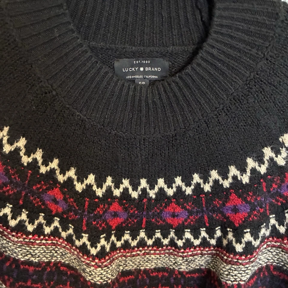 Suéter Pullover Cálido Nórdico Lucky Brand Para Mujer Pequeño Negro Fair Isle Vacaciones Foto 4 de 4