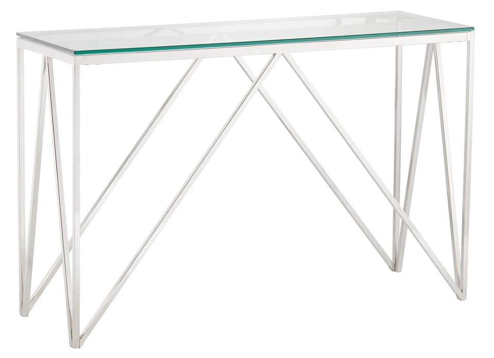 Luxor Modern Chrome Steel Rectangular Console Table 47 1/4" x 15 3/4" Glass - Image 2 of 4