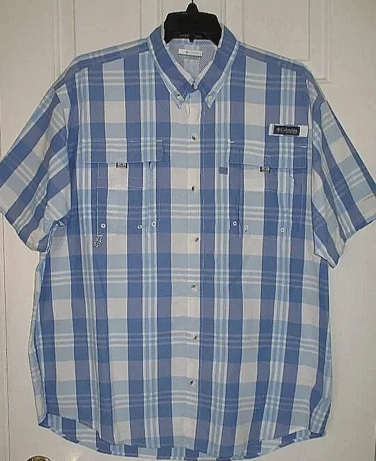 Columbia Mens S/S Blue Plaid (4) Pocket Vented PFG Fishing Shirt NWOT - XL*
Opens in a new window or