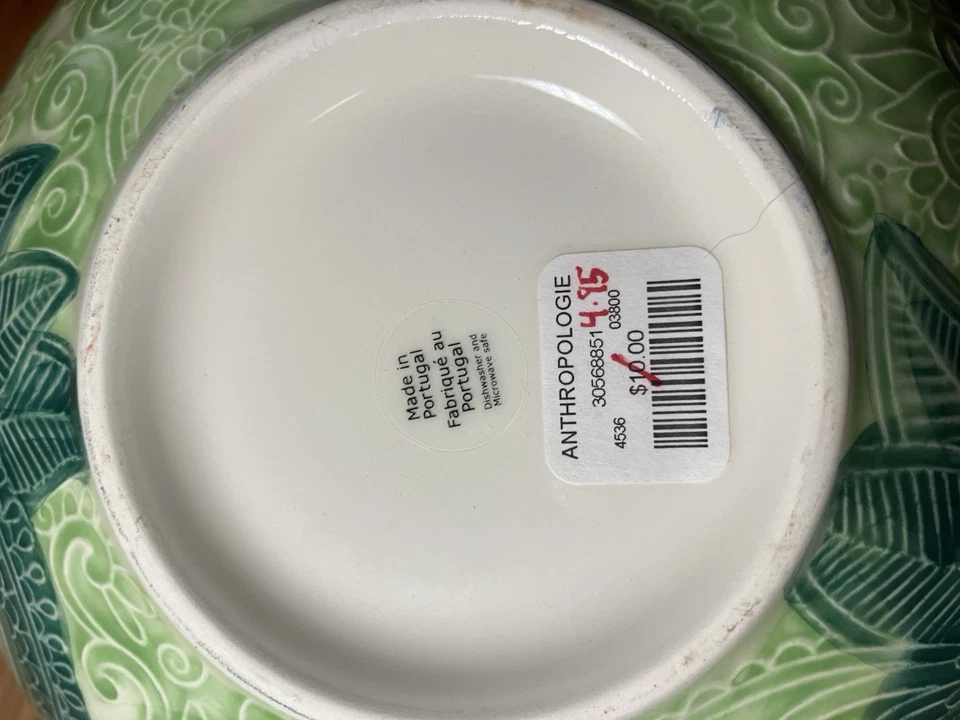 Tigela de barro Anthropologie Cultara 7 pol., conjunto de 2 redemoinhos verdes com motivo perfeito nova com etiquetas - Imagem 3 de 4