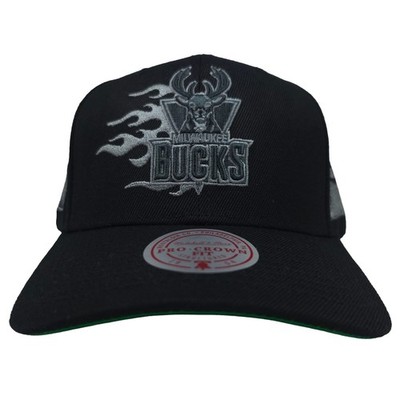 Milwaukee Bucks Mitchell & Ness NBA Pro Fit Snapback Hat Cap 3D Logo Flames NWT
