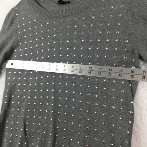 Maglione donna Express pullover grigio tinta unita manica lunga girocollo borchie M - Foto 5 di 8