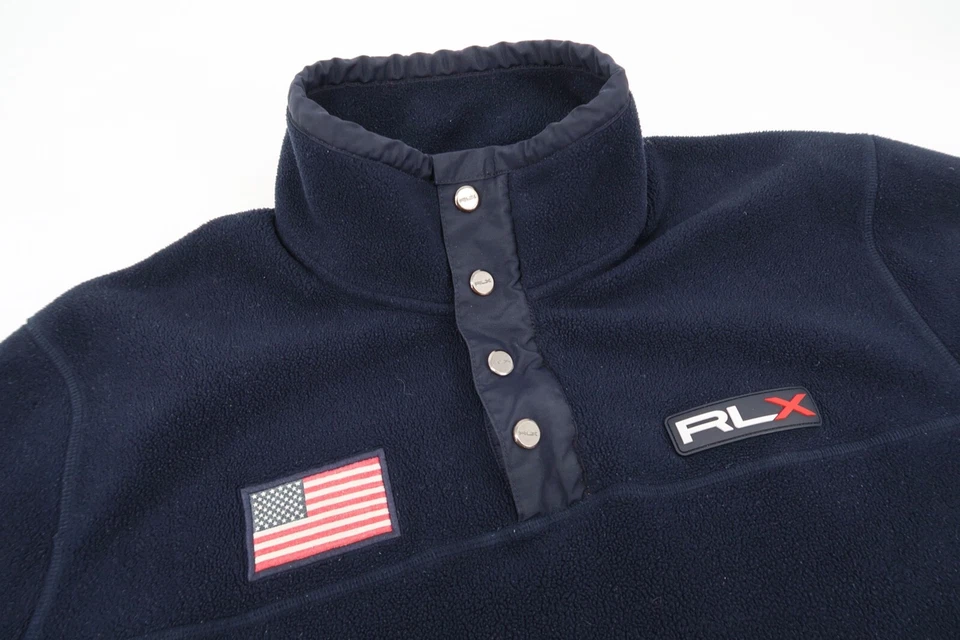 Pullover polar RLX Ralph Lauren para hombre XL EE. UU. bandera golf 1/4 cremallera cuello falso a presión Foto 2 de 4