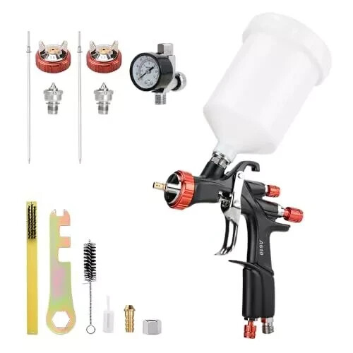 R500 LVLP Air Spray Gun with 1.3/1.5/1.7mm Nozzles and Air Regulator A610 Paint - Picture 6 of 6