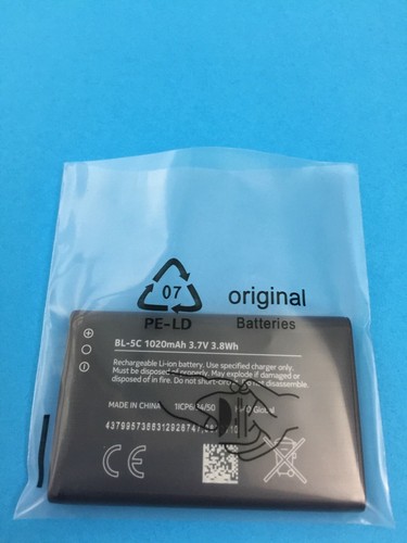 NEW GENUINE BATTERY NOKIA OEM BL5C BL-5C NEW DESIGN 1020mAh 3,8Wh 3,7V ORIGINAL - Photo 5 sur 6