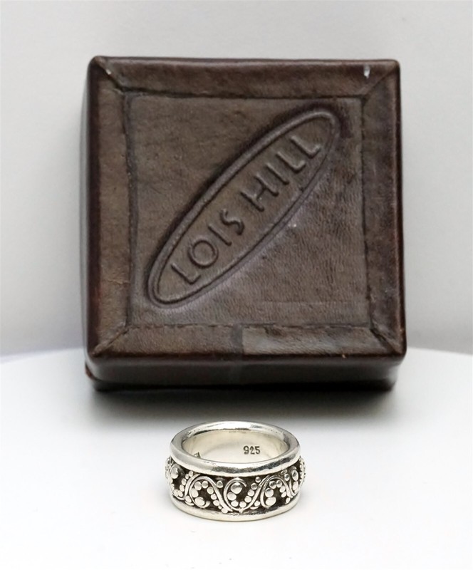 LOIS HILL 925 Sterling Silver Scroll Caviar Bead Ring Wide Band with Box