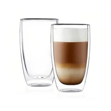 Double Wall Thermo Glass Cup 13.5 ozInsulated Glass Coffee Set of 2
