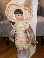 Franklin Heirloom Porcelain Victorian Doll 22” with stand ~New in box 