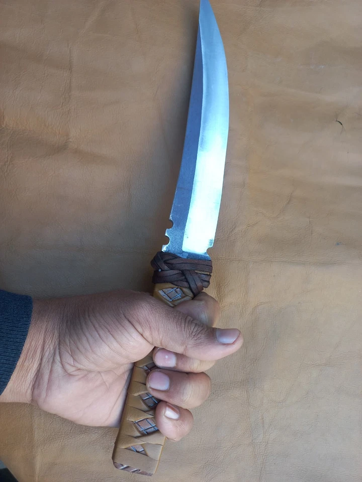 FACA BOWIE CAÇA FEITA À MÃO FEITA À MÃO EM AÇO CARBONO FACA VIKING CABO DE COURO - Imagem 2 de 4