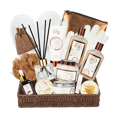Coconut Vanilla Spa Bath Gift Set for Women, Luxury Bath and Body Gift Basket...