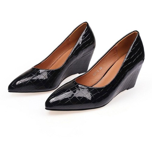 Women 6cm High Heels Pointed Toe Patent Leather Wedges Pumps Party Shoes New - Picture 13 of 26