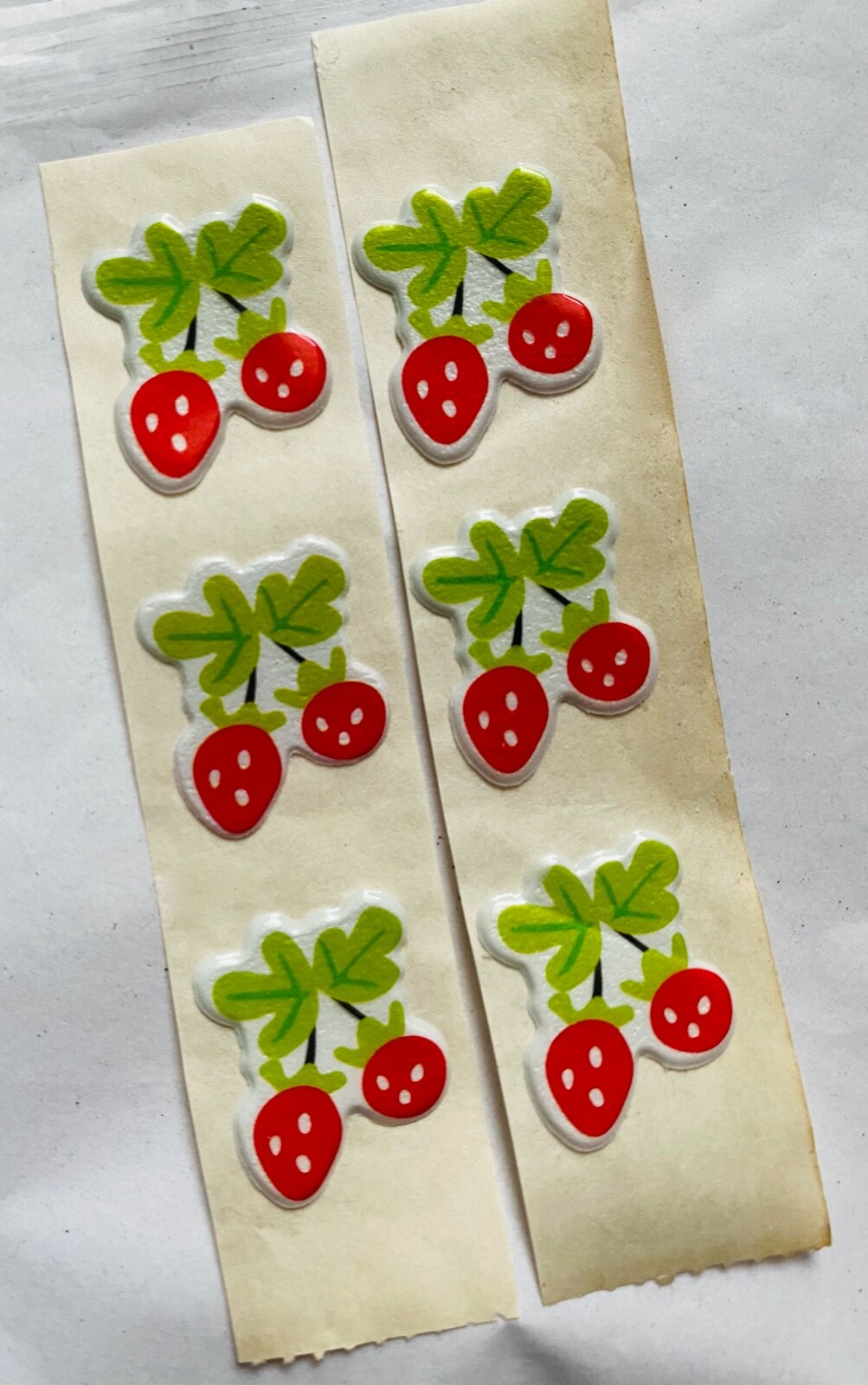 Vintage 1980s Puffy Scratch N Sniff  Long Stem STRAWBERRY Stickers Vinyl Scented