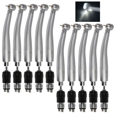 10 Yabang Dental High Speed E-generator LED Fiber Optic Handpiece +4Hole Coupler