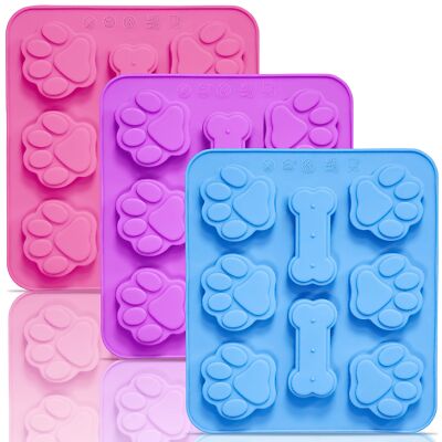 3PCS Silicone Molds Puppy Dog Paw and Bone, Non-Stick Food Grade 3 tray set