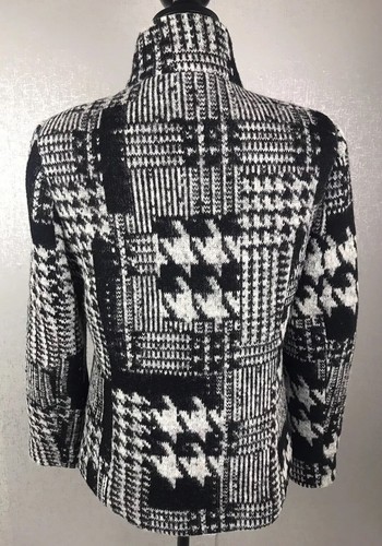 Orvis Mock Små Hvid Plaid S Neck Sz Knap Sort Sweater Frakke Kvinders x4azwx