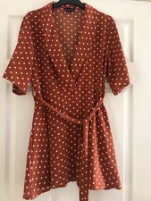 Pretty Woman - Brown Tan White Spot Fit Flare Mini Summer Dress - Size 6