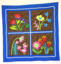 Handcrafted "GARDEN" Quilt with Multiple Appliqued Flowers And Bird 30"x 30"